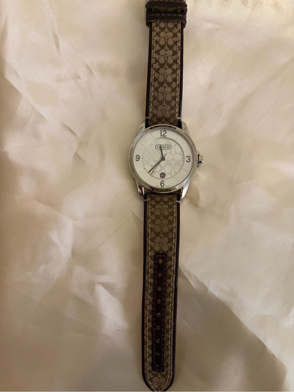 Coach women Watch with Brown Signature Canvas Strap and Silver Case